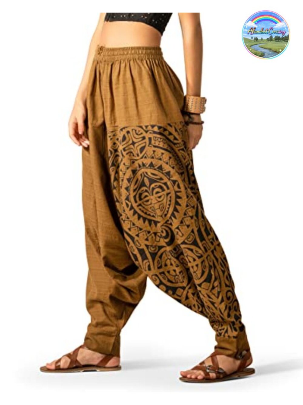 Women's Printed Harem Pants - Boho Yoga Baggy Pants with Elastic Waist &